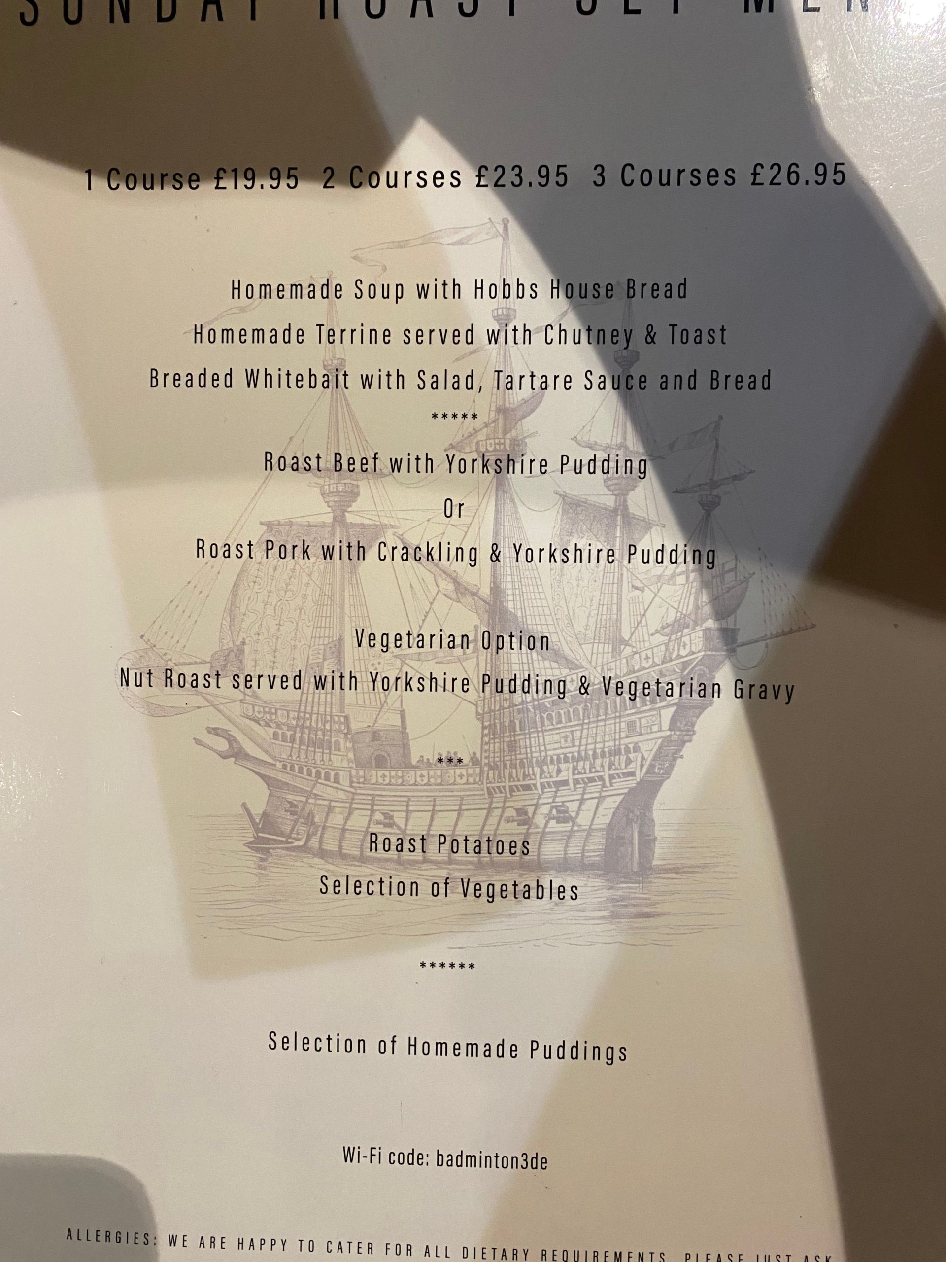 Sunday lunch menu 2